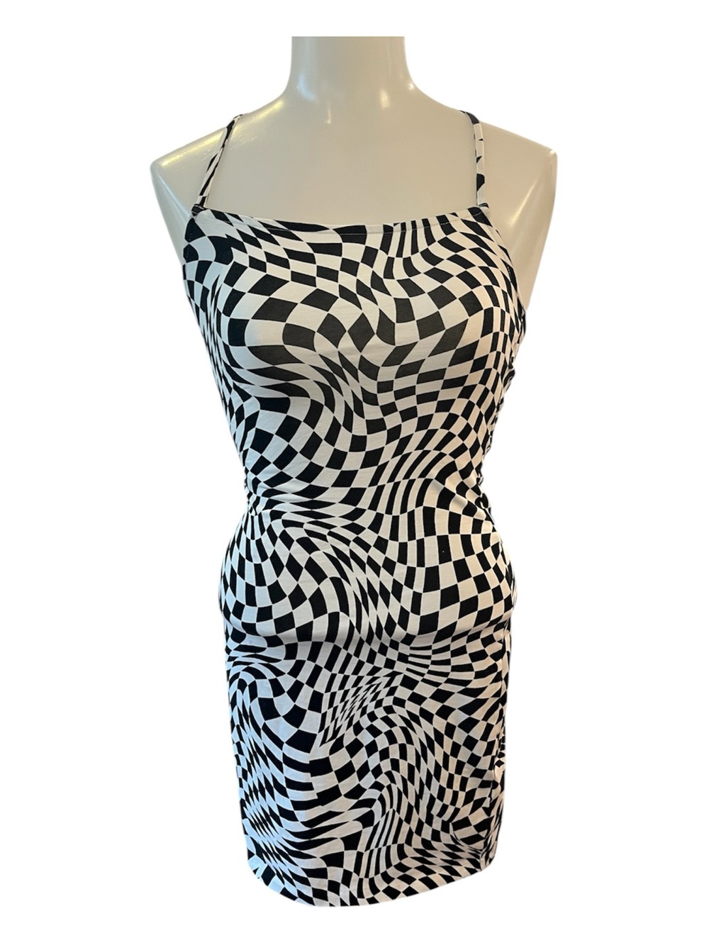 H&M Divided Black and White Strappy Bodycon Mini Dress size XS